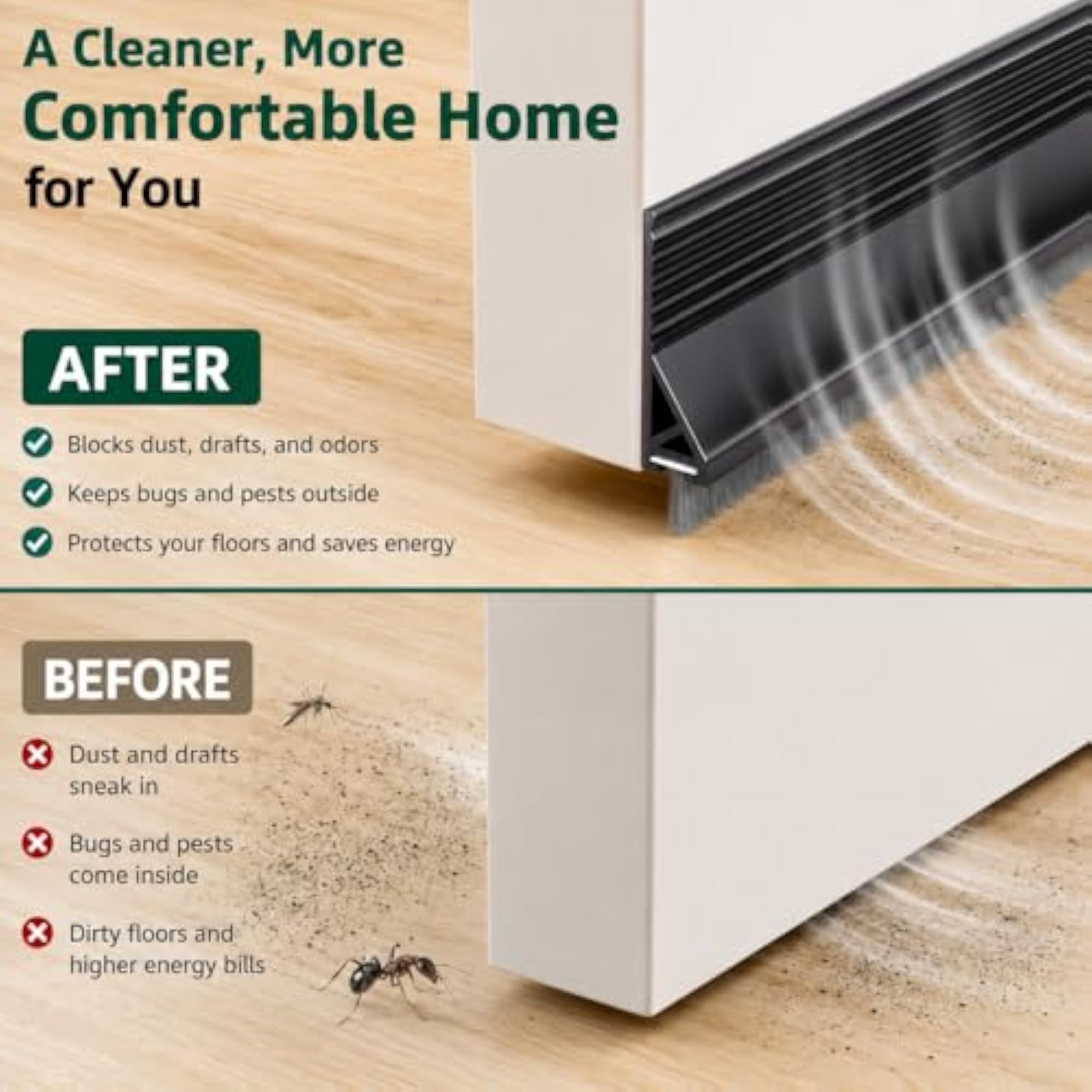 Door Stopper with Brush, 39" Adjustable Weatherproof Seal